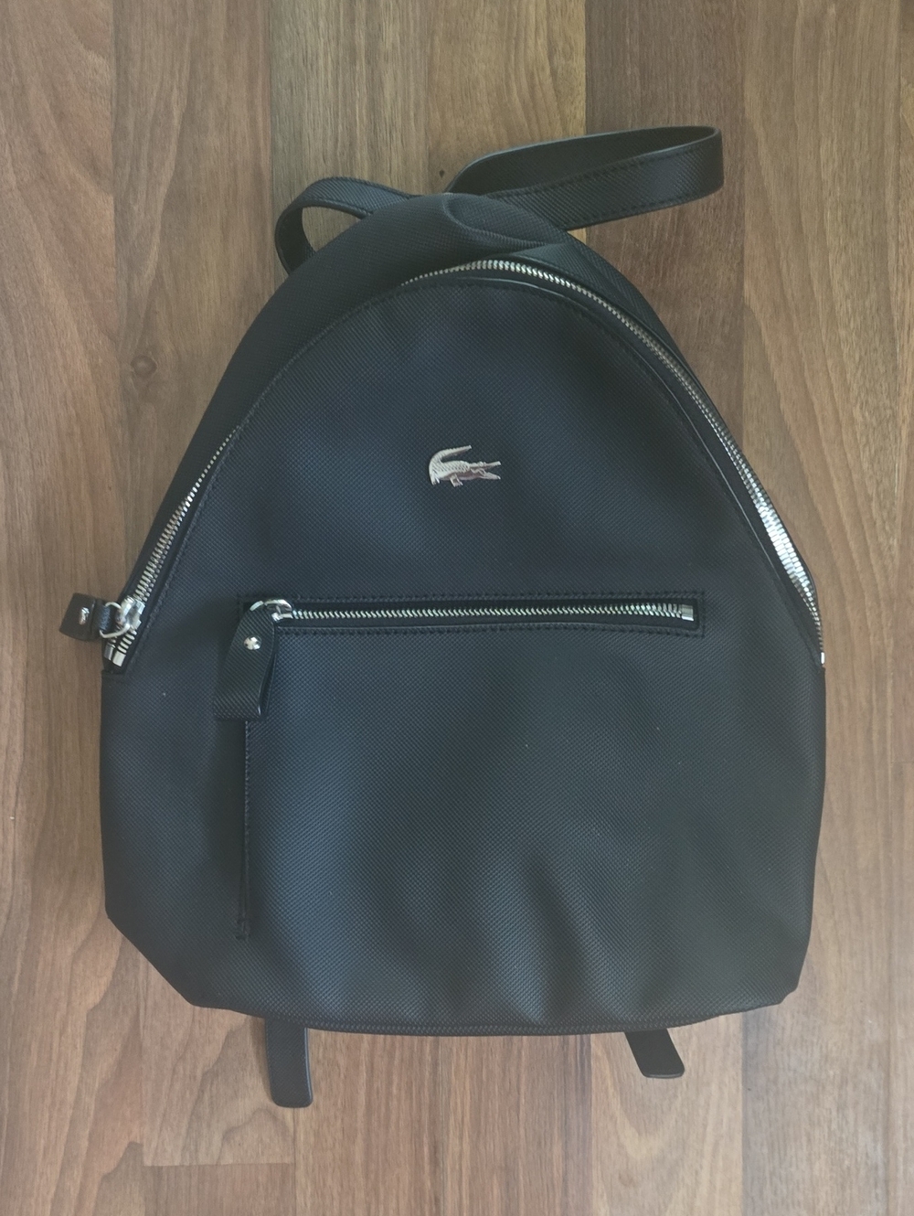 Authentic Lacoste Black Coated Canvas Dome Backpack / School Travel Bag